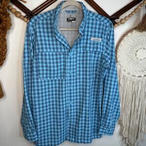 Habit Blue Gingham Plaid Fishing Button Down